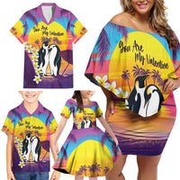 Hawaii Penguin Couple Family Matching Off Shoulder Short Dress and Hawaiian Shirt You Are My Valentine - Tropical Sunset Vibes LT14 - Polynesian Pride