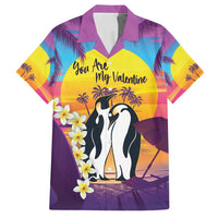 Hawaii Penguin Couple Family Matching Puletasi and Hawaiian Shirt You Are My Valentine - Tropical Sunset Vibes LT14 Dad's Shirt - Short Sleeve Purple - Polynesian Pride