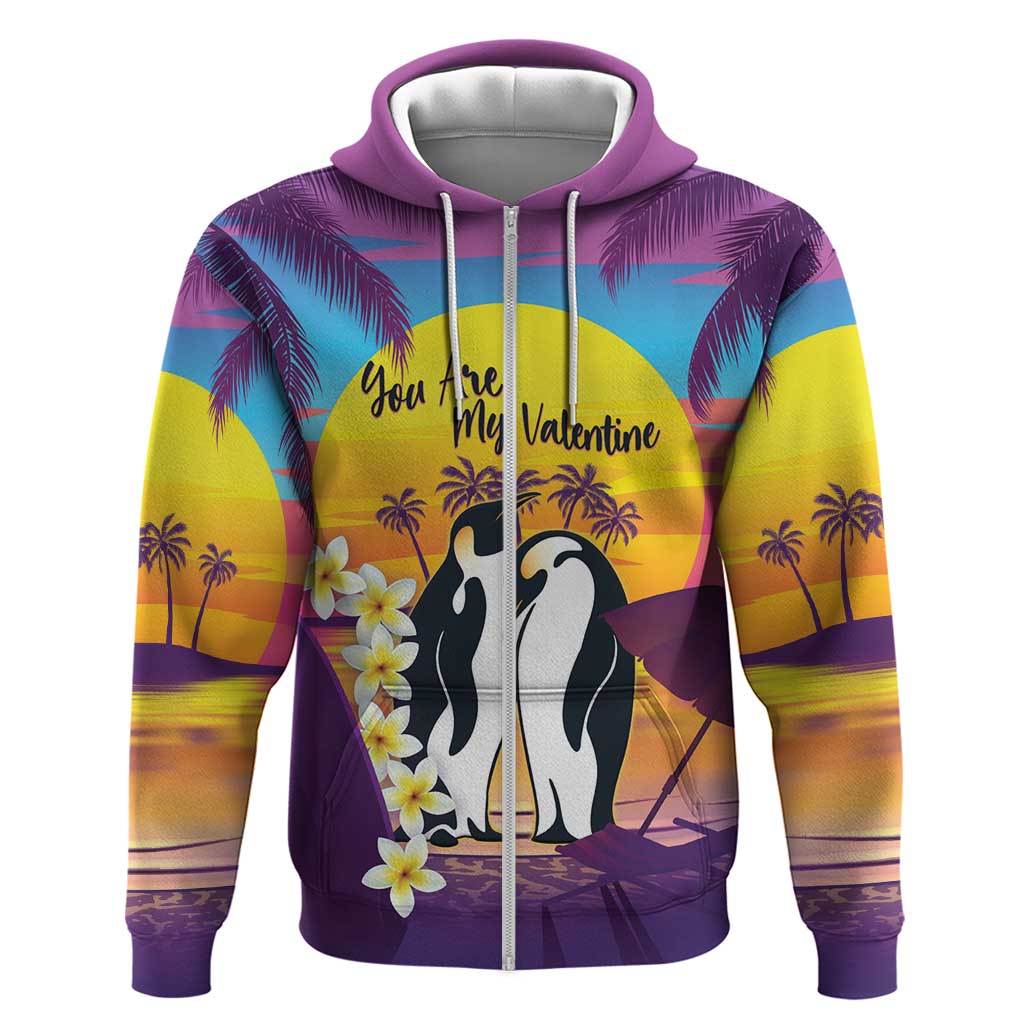 Hawaii Penguin Couple Hoodie You Are My Valentine - Tropical Sunset Vibes LT14 Zip Hoodie Purple - Polynesian Pride