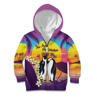 Hawaii Penguin Couple Kid Hoodie You Are My Valentine - Tropical Sunset Vibes LT14 Zip Hoodie Purple - Polynesian Pride