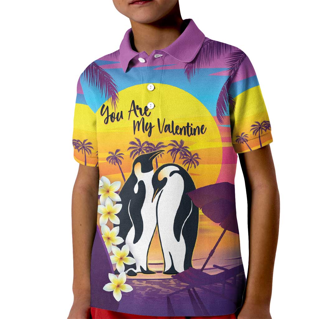 Hawaii Penguin Couple Kid Polo Shirt You Are My Valentine - Tropical Sunset Vibes LT14 Kid Purple - Polynesian Pride
