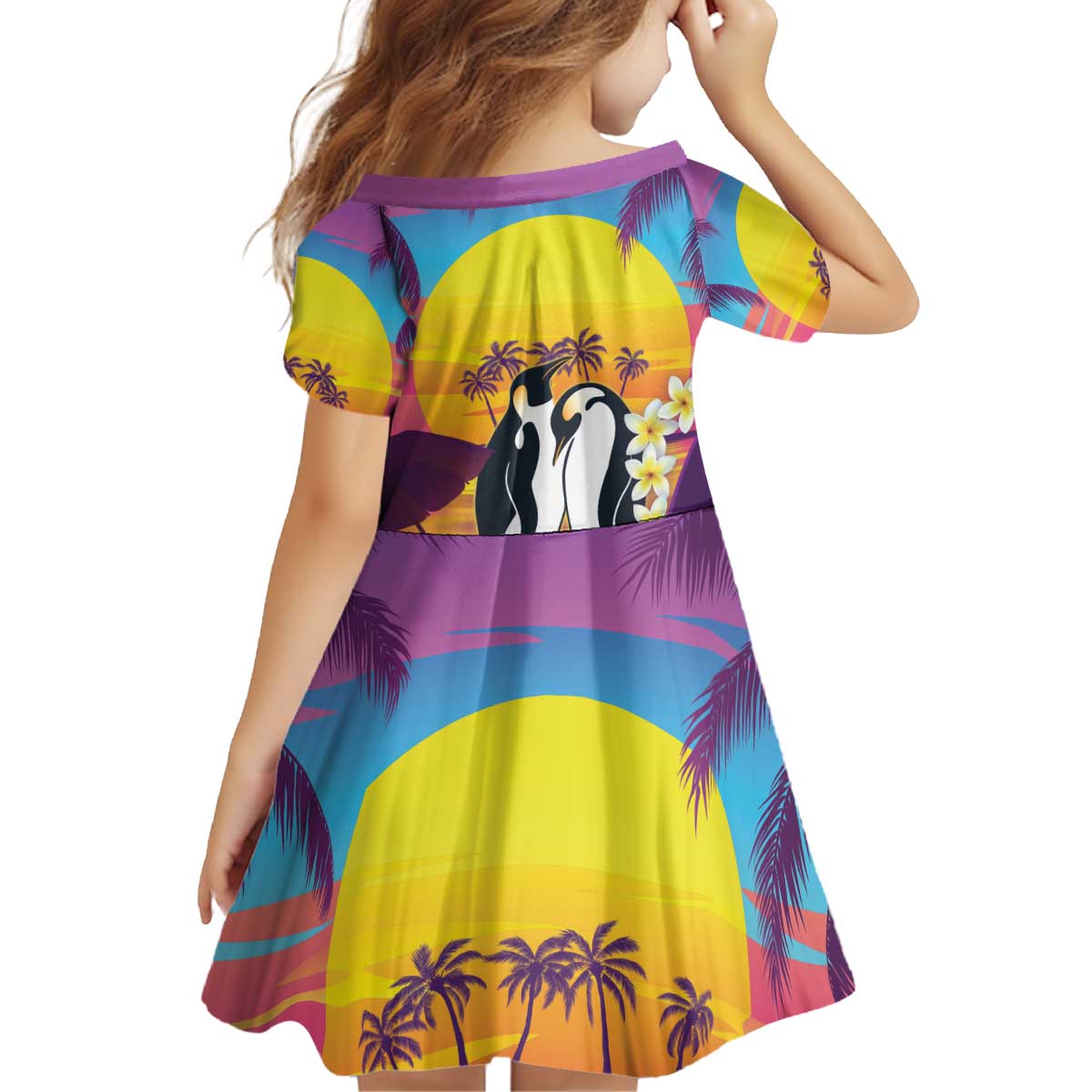 Hawaii Penguin Couple Kid Short Sleeve Dress You Are My Valentine - Tropical Sunset Vibes LT14 - Polynesian Pride