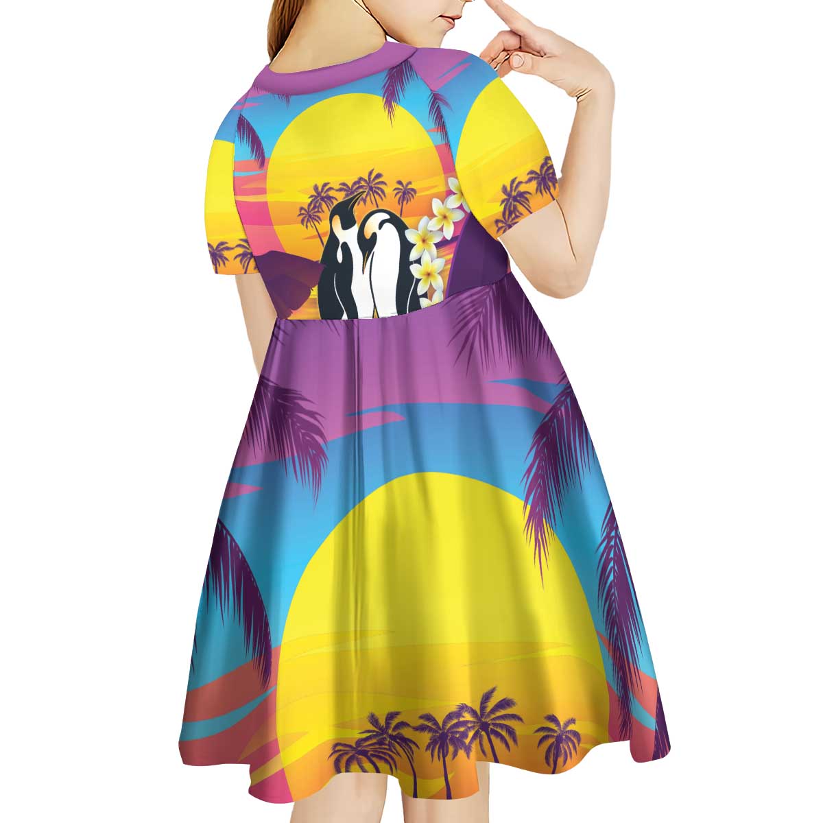 Hawaii Penguin Couple Kid Short Sleeve Dress You Are My Valentine - Tropical Sunset Vibes LT14 - Polynesian Pride