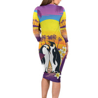 Hawaii Penguin Couple Long Sleeve Bodycon Dress You Are My Valentine - Tropical Sunset Vibes LT14 - Polynesian Pride