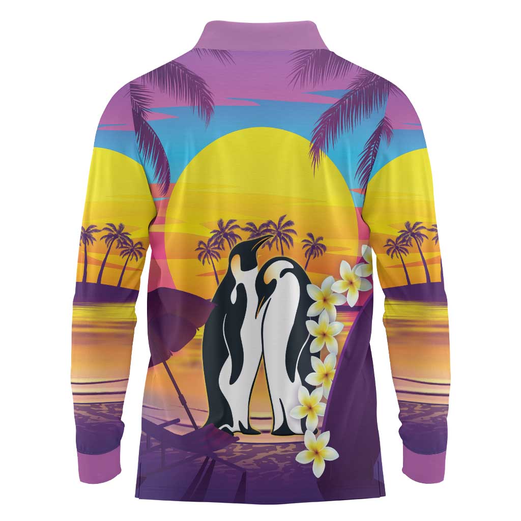 Hawaii Penguin Couple Long Sleeve Polo Shirt You Are My Valentine - Tropical Sunset Vibes LT14 - Polynesian Pride