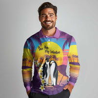 Hawaii Penguin Couple Long Sleeve Polo Shirt You Are My Valentine - Tropical Sunset Vibes LT14 - Polynesian Pride
