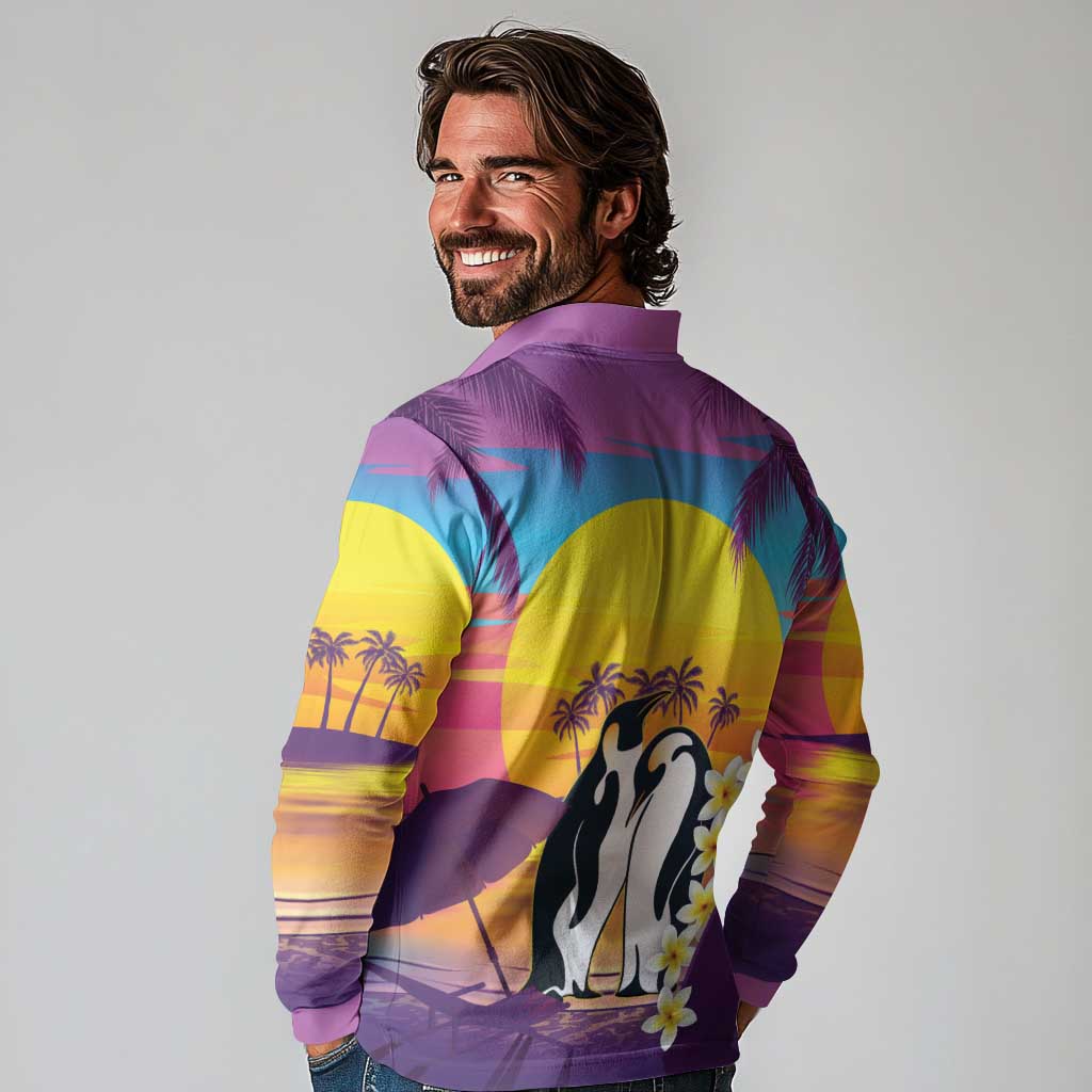 Hawaii Penguin Couple Long Sleeve Polo Shirt You Are My Valentine - Tropical Sunset Vibes LT14 - Polynesian Pride