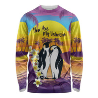 Hawaii Penguin Couple Long Sleeve Shirt You Are My Valentine - Tropical Sunset Vibes LT14 Unisex Purple - Polynesian Pride