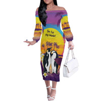 Hawaii Penguin Couple Off The Shoulder Long Sleeve Dress You Are My Valentine - Tropical Sunset Vibes LT14 Women Purple - Polynesian Pride