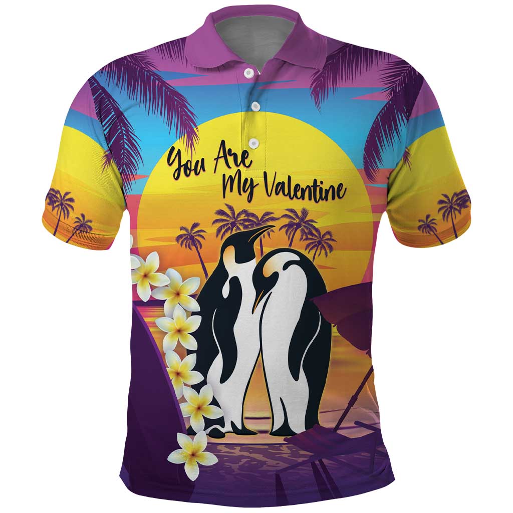 Hawaii Penguin Couple Polo Shirt You Are My Valentine - Tropical Sunset Vibes LT14 Purple - Polynesian Pride