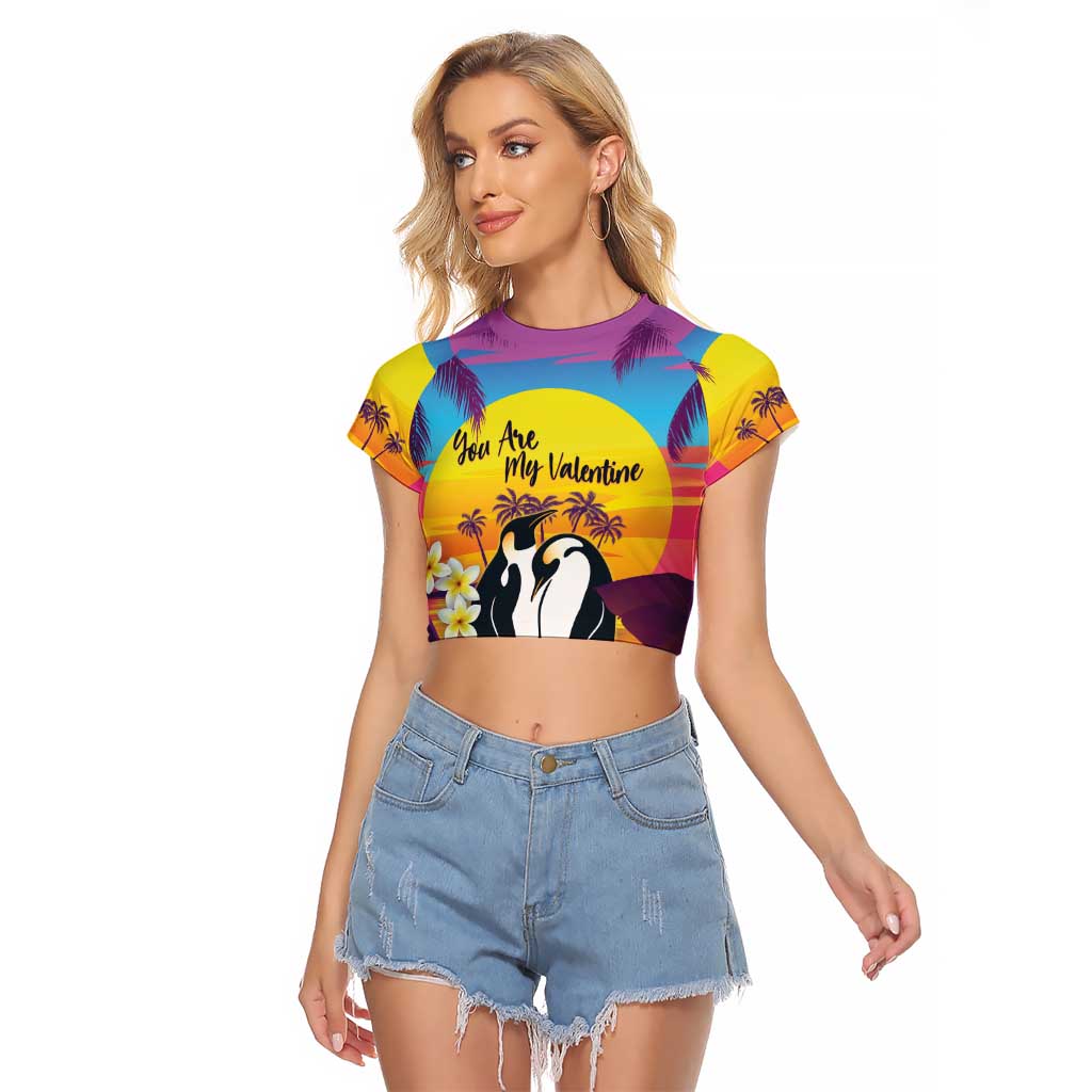 Hawaii Penguin Couple Raglan Cropped T Shirt You Are My Valentine - Tropical Sunset Vibes LT14 Female Purple - Polynesian Pride