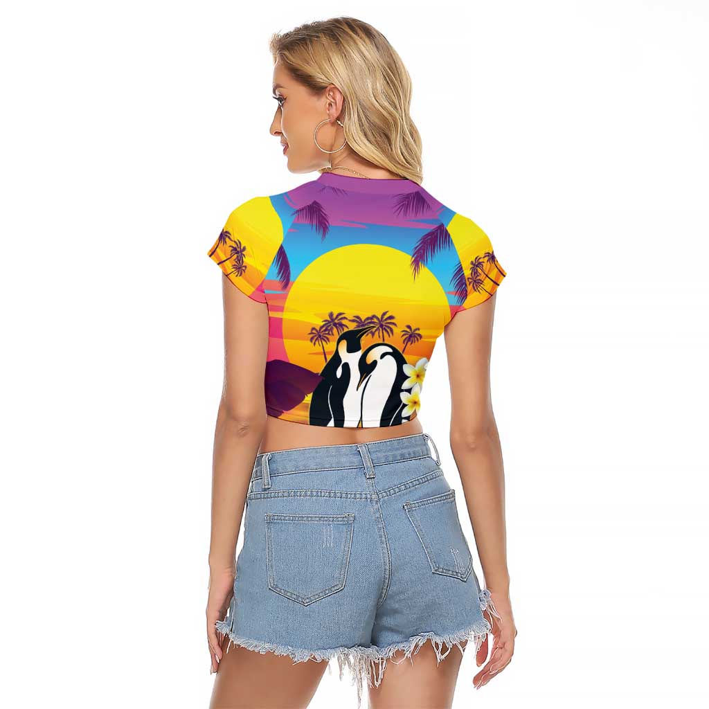 Hawaii Penguin Couple Raglan Cropped T Shirt You Are My Valentine - Tropical Sunset Vibes LT14 - Polynesian Pride