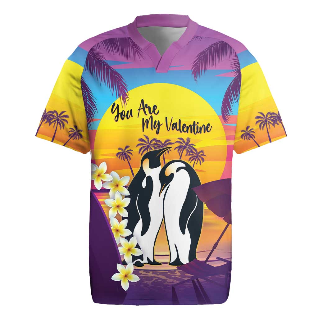 Hawaii Penguin Couple Rugby Jersey You Are My Valentine - Tropical Sunset Vibes LT14 Purple - Polynesian Pride