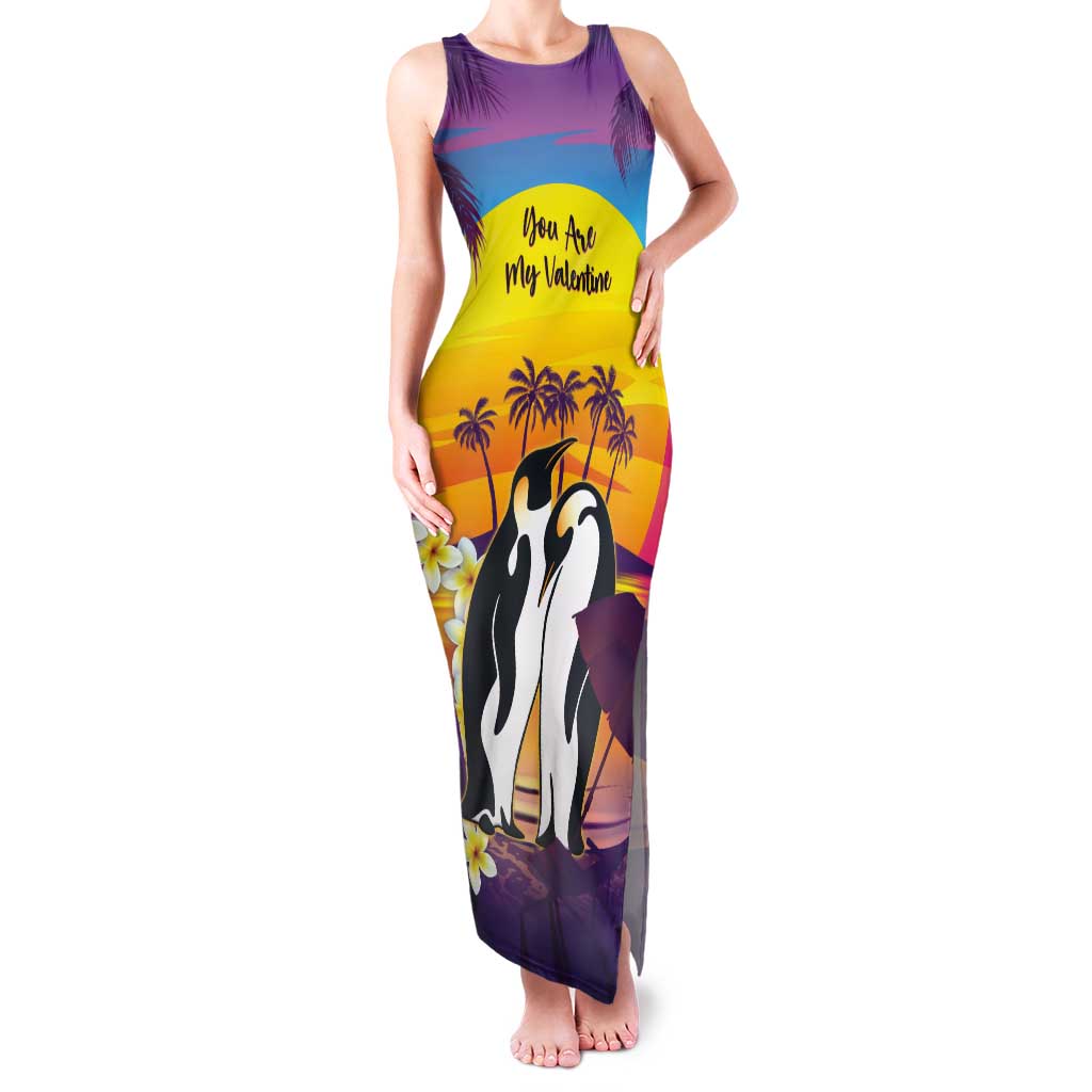 Hawaii Penguin Couple Tank Maxi Dress You Are My Valentine - Tropical Sunset Vibes LT14 Women Purple - Polynesian Pride