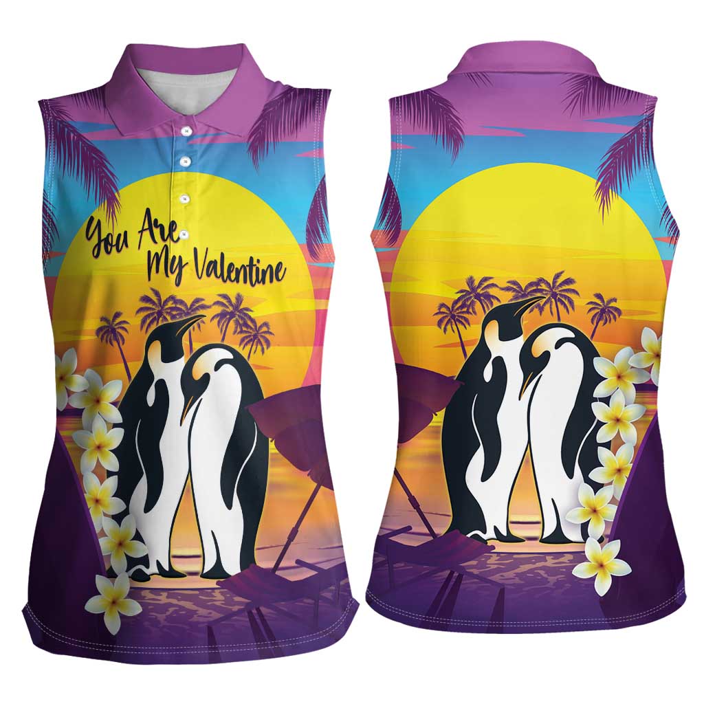 Hawaii Penguin Couple Women Sleeveless Polo Shirt You Are My Valentine - Tropical Sunset Vibes LT14 - Polynesian Pride