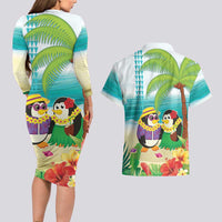 Hawaii Penguin Couple Couples Matching Long Sleeve Bodycon Dress and Hawaiian Shirt Hawaiian Kakau - Tropical Summer Vibes LT14 - Polynesian Pride