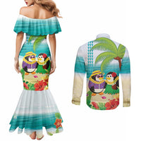 Hawaii Penguin Couple Couples Matching Mermaid Dress and Long Sleeve Button Shirt Hawaiian Kakau - Tropical Summer Vibes LT14 - Polynesian Pride
