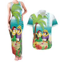 Hawaii Penguin Couple Couples Matching Tank Maxi Dress and Hawaiian Shirt Hawaiian Kakau - Tropical Summer Vibes LT14 Cyan - Polynesian Pride