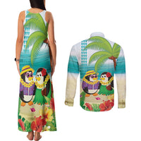 Hawaii Penguin Couple Couples Matching Tank Maxi Dress and Long Sleeve Button Shirt Hawaiian Kakau - Tropical Summer Vibes LT14 - Polynesian Pride