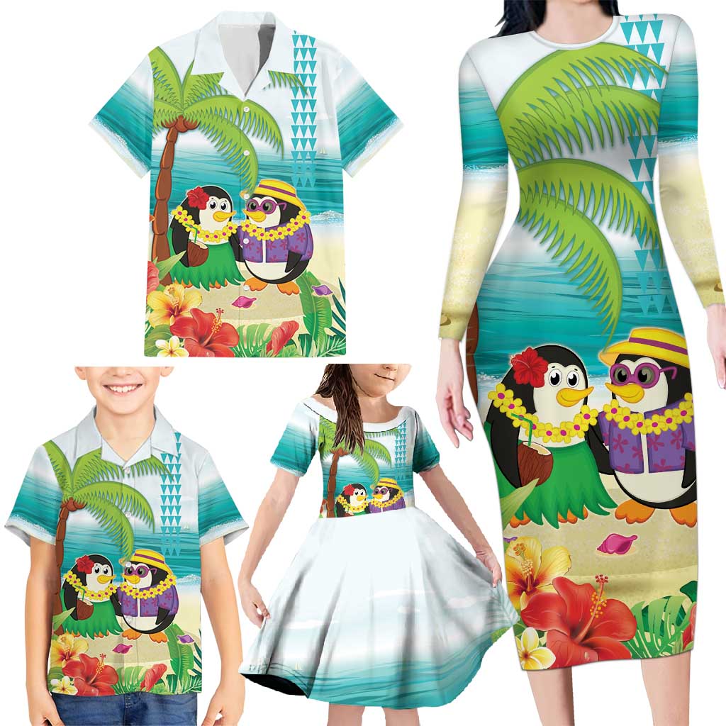 Hawaii Penguin Couple Family Matching Long Sleeve Bodycon Dress and Hawaiian Shirt Hawaiian Kakau - Tropical Summer Vibes LT14 - Polynesian Pride