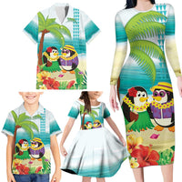 Hawaii Penguin Couple Family Matching Long Sleeve Bodycon Dress and Hawaiian Shirt Hawaiian Kakau - Tropical Summer Vibes LT14 - Polynesian Pride
