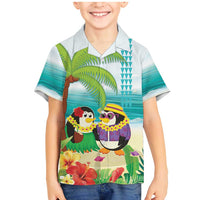 Hawaii Penguin Couple Family Matching Mermaid Dress and Hawaiian Shirt Hawaiian Kakau - Tropical Summer Vibes LT14 Son's Shirt Cyan - Polynesian Pride