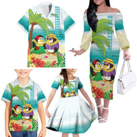 Hawaii Penguin Couple Family Matching Off The Shoulder Long Sleeve Dress and Hawaiian Shirt Hawaiian Kakau - Tropical Summer Vibes LT14 - Polynesian Pride