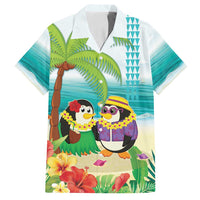 Hawaii Penguin Couple Family Matching Off Shoulder Maxi Dress and Hawaiian Shirt Hawaiian Kakau - Tropical Summer Vibes LT14 Dad's Shirt - Short Sleeve Cyan - Polynesian Pride