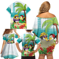 Hawaii Penguin Couple Family Matching Off Shoulder Short Dress and Hawaiian Shirt Hawaiian Kakau - Tropical Summer Vibes LT14 - Polynesian Pride