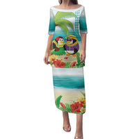 Hawaii Penguin Couple Family Matching Puletasi and Hawaiian Shirt Hawaiian Kakau - Tropical Summer Vibes LT14 Mom's Dress Cyan - Polynesian Pride