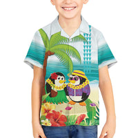 Hawaii Penguin Couple Family Matching Puletasi and Hawaiian Shirt Hawaiian Kakau - Tropical Summer Vibes LT14 Son's Shirt Cyan - Polynesian Pride