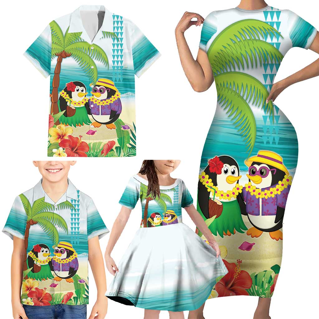Hawaii Penguin Couple Family Matching Short Sleeve Bodycon Dress and Hawaiian Shirt Hawaiian Kakau - Tropical Summer Vibes LT14 - Polynesian Pride