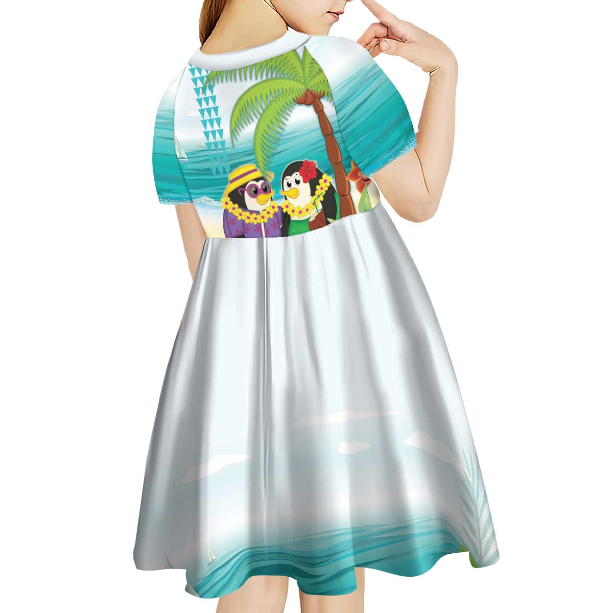 Hawaii Penguin Couple Kid Short Sleeve Dress Hawaiian Kakau - Tropical Summer Vibes LT14 - Polynesian Pride