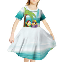 Hawaii Penguin Couple Kid Short Sleeve Dress Hawaiian Kakau - Tropical Summer Vibes LT14 - Polynesian Pride