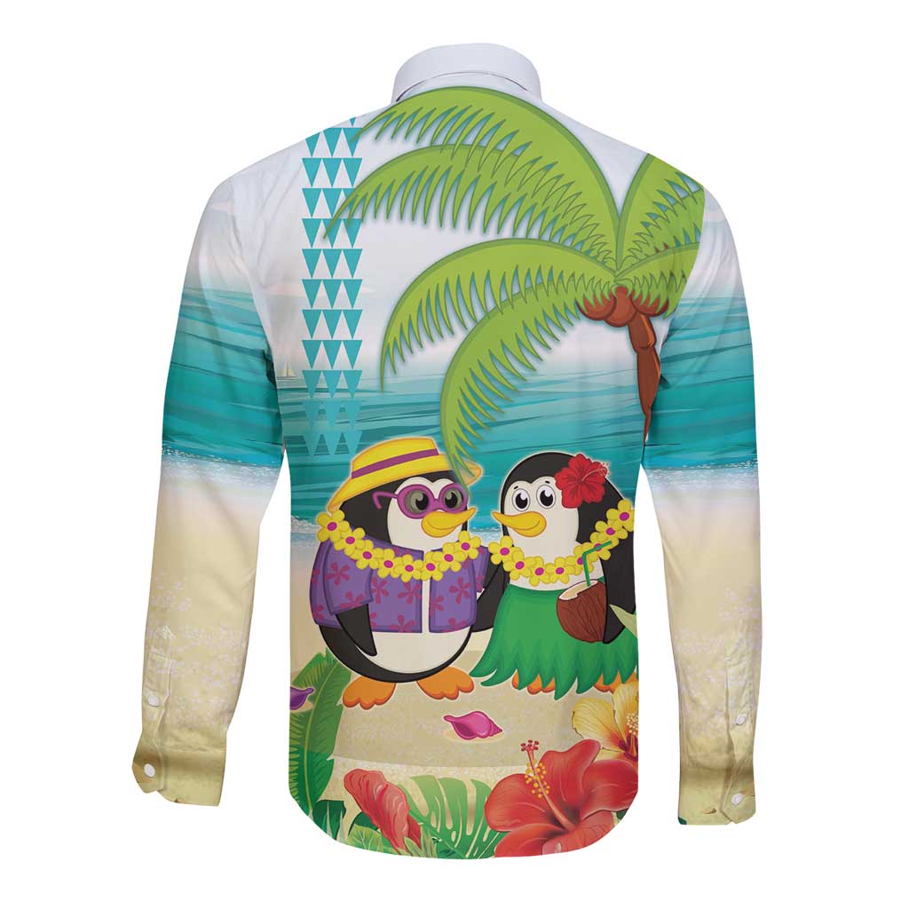Hawaii Penguin Couple Long Sleeve Button Shirt Hawaiian Kakau - Tropical Summer Vibes