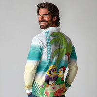 Hawaii Penguin Couple Long Sleeve Polo Shirt Hawaiian Kakau - Tropical Summer Vibes LT14 - Polynesian Pride