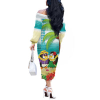 Hawaii Penguin Couple Off The Shoulder Long Sleeve Dress Hawaiian Kakau - Tropical Summer Vibes LT14 - Polynesian Pride