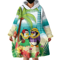 Hawaii Penguin Couple Wearable Blanket Hoodie Hawaiian Kakau - Tropical Summer Vibes LT14 - Polynesian Pride