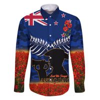 New Zealand ANZAC Day Family Matching Summer Maxi Dress and Hawaiian Shirt 25 April Last Post Camouflage With Poppies LT14 Dad's Shirt - Long Sleeve Blue - Polynesian Pride