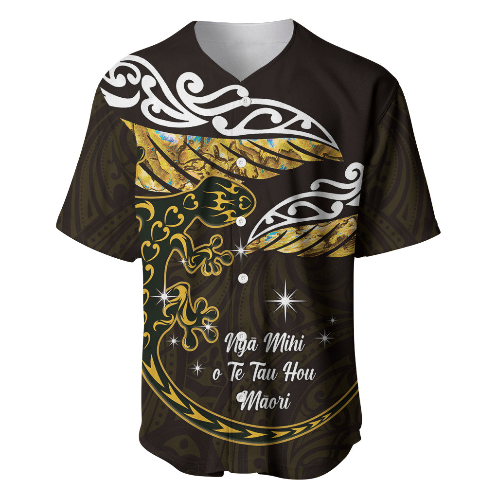 New Zealand Matariki Baseball Jersey Maori New Year Silver Fern And Lizard - Gold LT14 Gold - Polynesian Pride