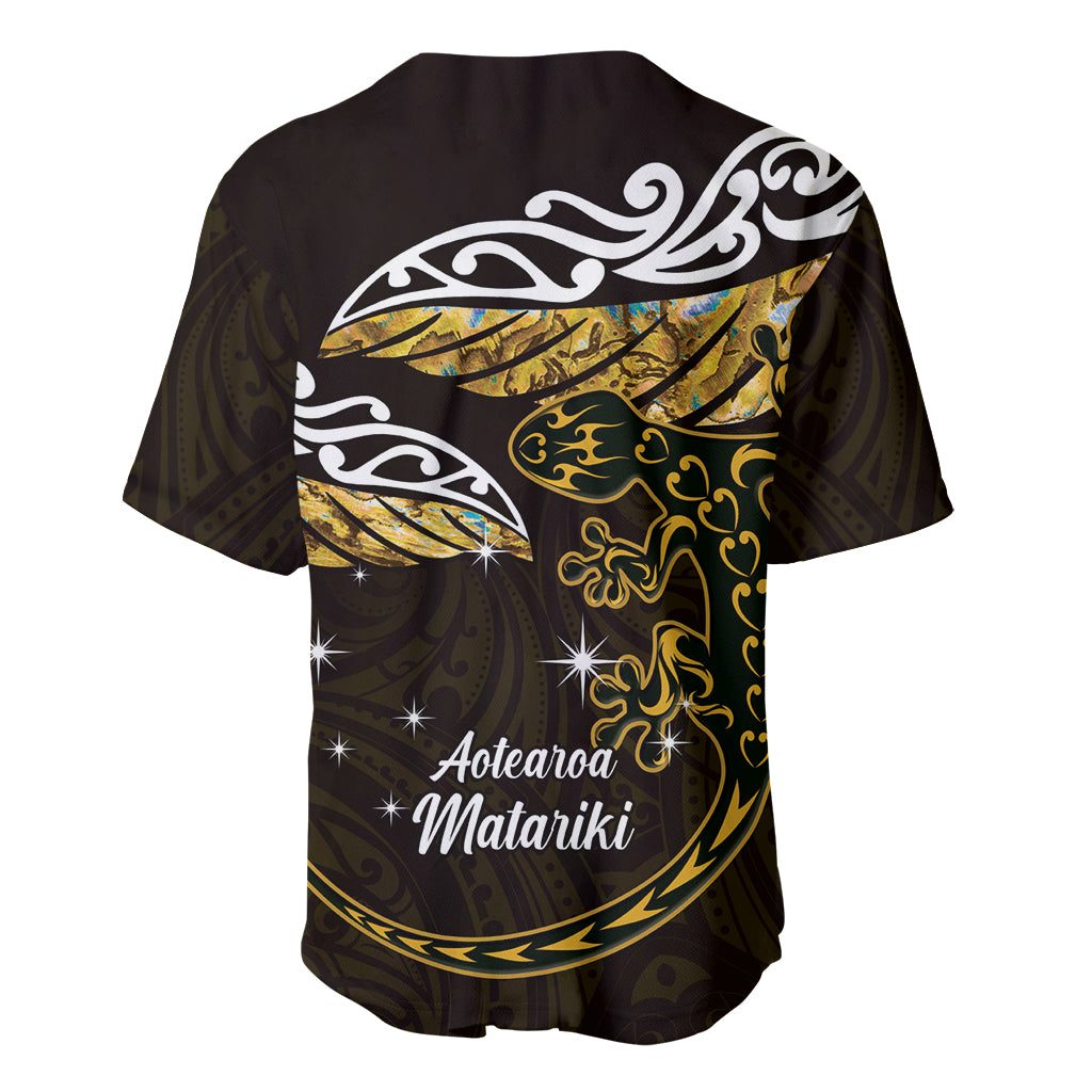 New Zealand Matariki Baseball Jersey Maori New Year Silver Fern And Lizard - Gold LT14 - Polynesian Pride