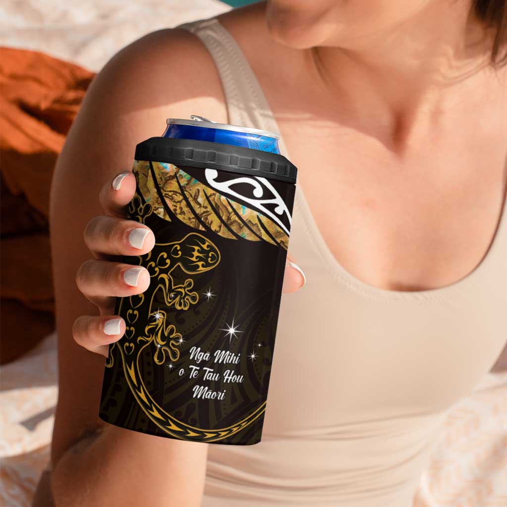 New Zealand Matariki 4 in 1 Can Cooler Tumbler Maori New Year Silver Fern And Lizard - Gold LT14 - Polynesian Pride