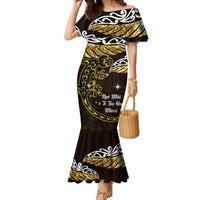 New Zealand Matariki Family Matching Mermaid Dress and Hawaiian Shirt Maori New Year Silver Fern And Lizard - Gold LT14 Mom's Dress Gold - Polynesian Pride