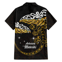 New Zealand Matariki Family Matching Off Shoulder Maxi Dress and Hawaiian Shirt Maori New Year Silver Fern And Lizard - Gold LT14 - Polynesian Pride