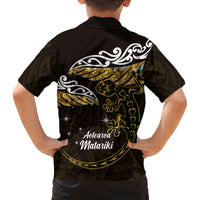 New Zealand Matariki Family Matching Off Shoulder Short Dress and Hawaiian Shirt Maori New Year Silver Fern And Lizard - Gold LT14 - Polynesian Pride