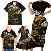 New Zealand Matariki Family Matching Short Sleeve Bodycon Dress and Hawaiian Shirt Maori New Year Silver Fern And Lizard - Gold LT14 - Polynesian Pride