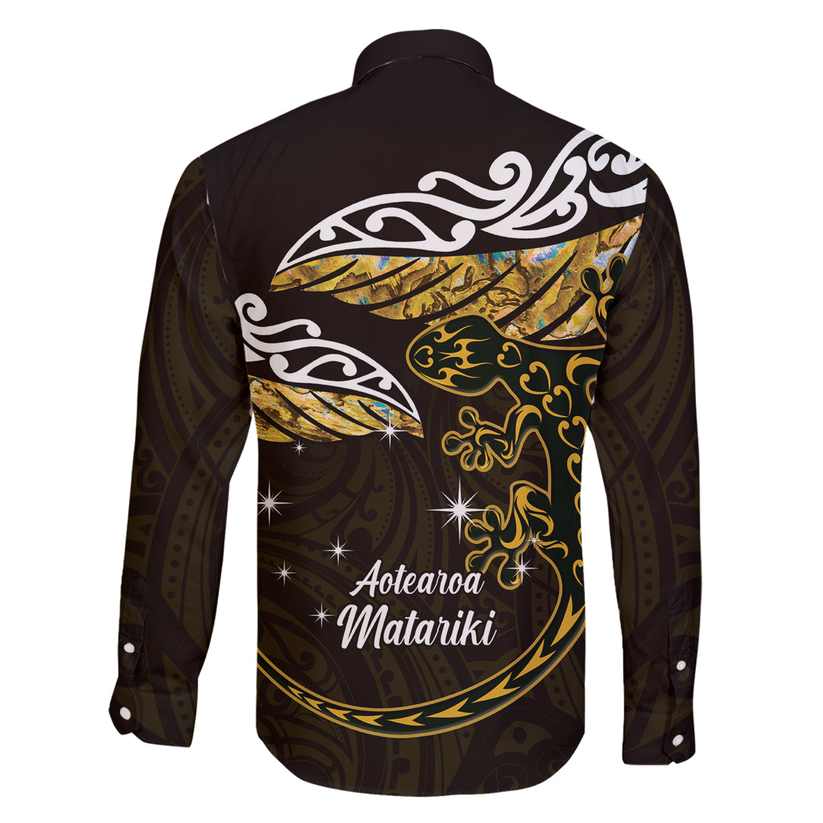 New Zealand Matariki Family Matching Summer Maxi Dress and Hawaiian Shirt Maori New Year Silver Fern And Lizard - Gold LT14 - Polynesian Pride