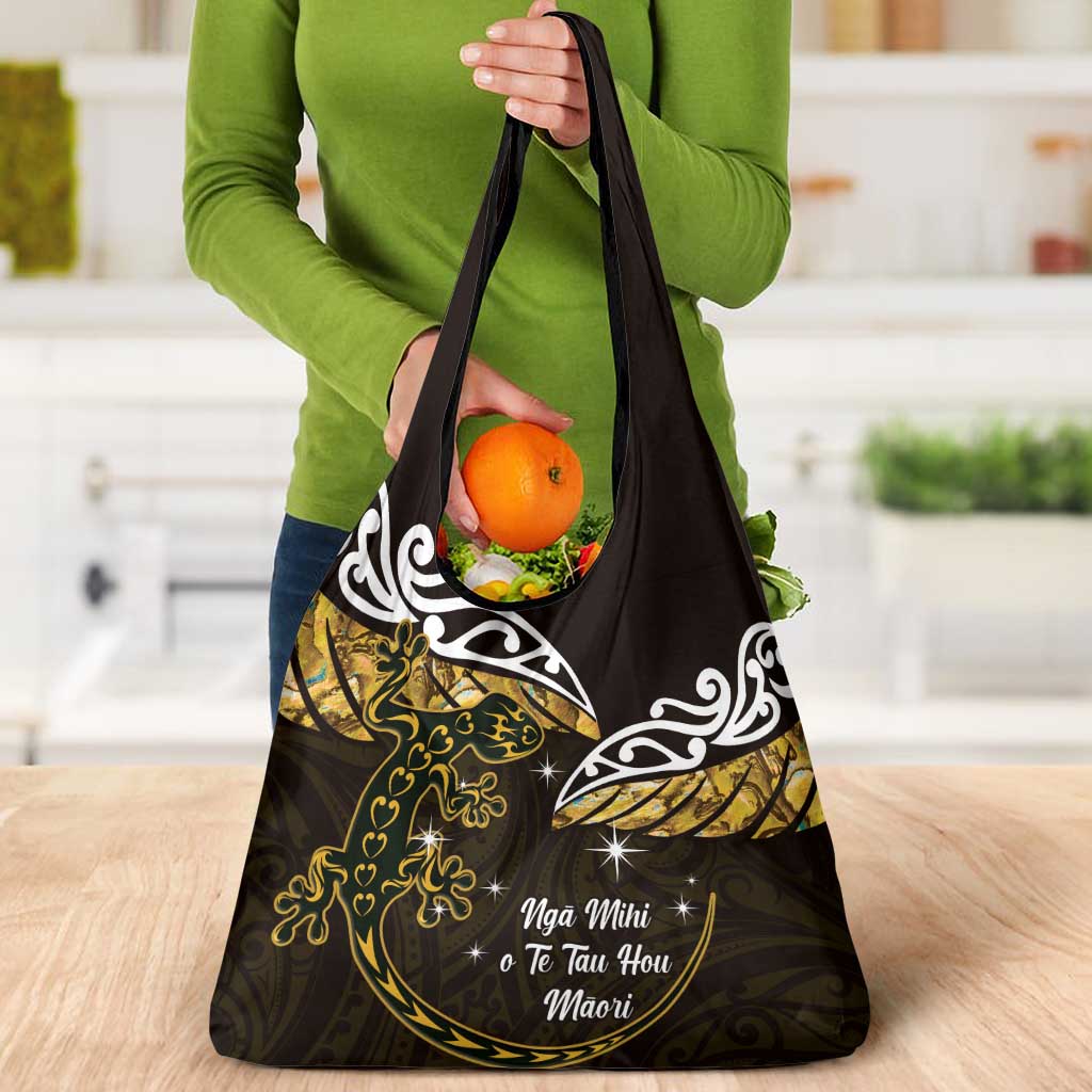 New Zealand Matariki Grocery Bag Maori New Year Silver Fern And Lizard - Gold LT14 - Polynesian Pride