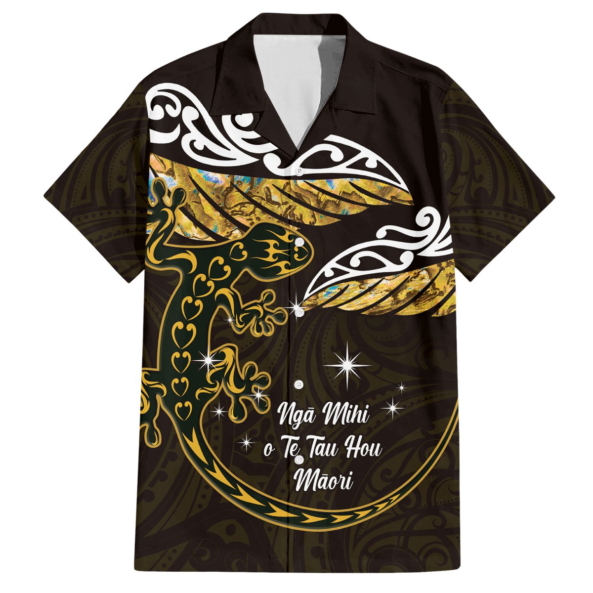 New Zealand Matariki Hawaiian Shirt Maori New Year Silver Fern And Lizard - Gold LT14 Gold - Polynesian Pride