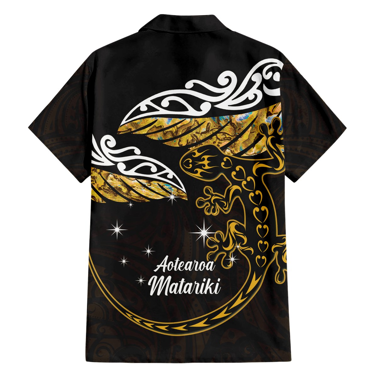 New Zealand Matariki Hawaiian Shirt Maori New Year Silver Fern And Lizard - Gold LT14 - Polynesian Pride